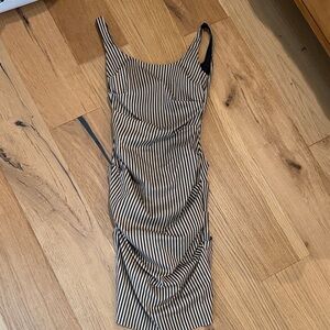 Nicole Miller Black and Cream Striped Midi Dress